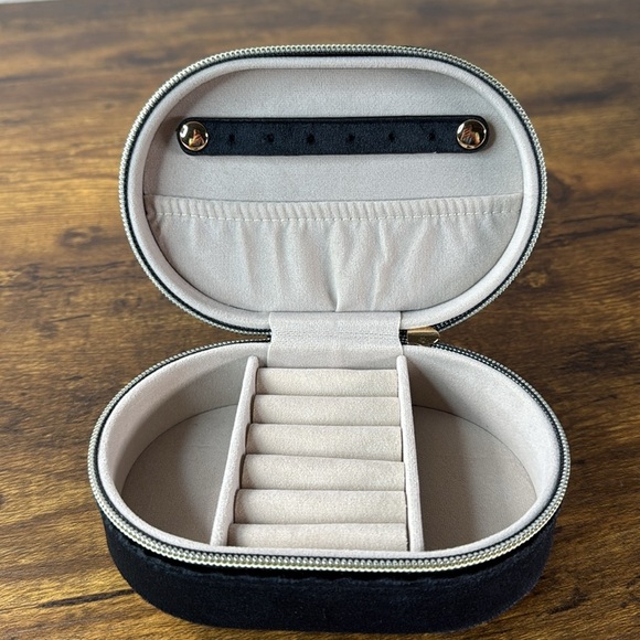 Black Velvet Jewelry Box with Gold Zipper - Picture 1 of 7